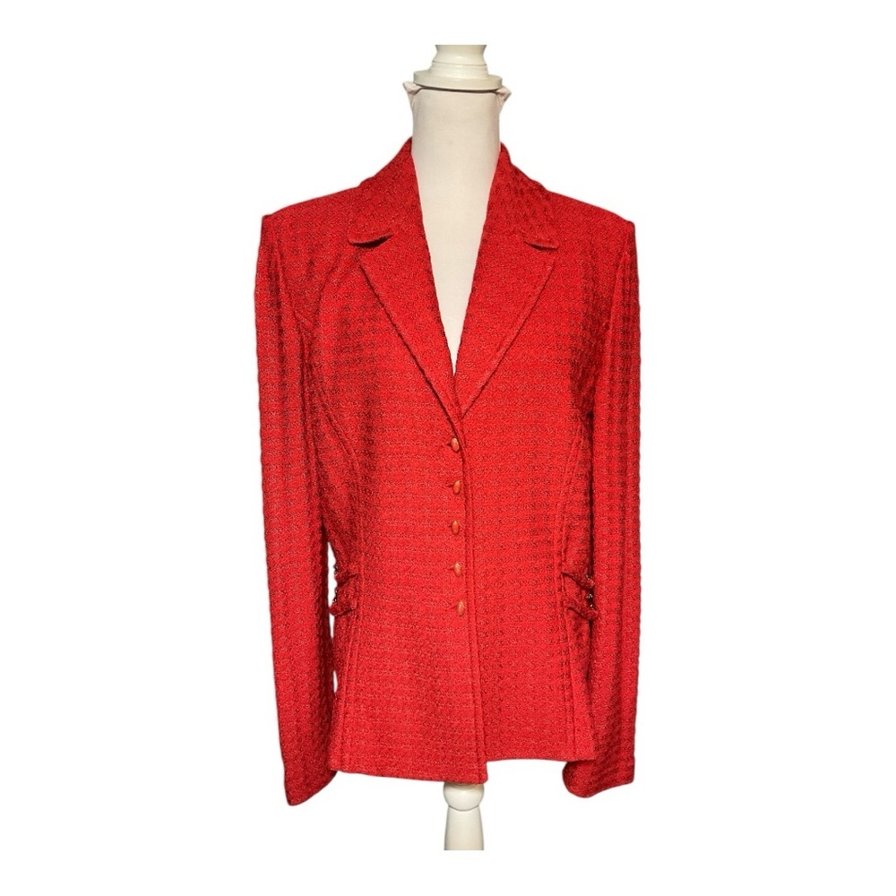 St. John Textured Blazer with Gold-Toned Accents Size 14